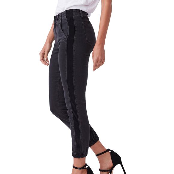 Paige Mayslie Black Denim Jogger Jeans Size 27 Velvet Inset - Picture 2 of 10